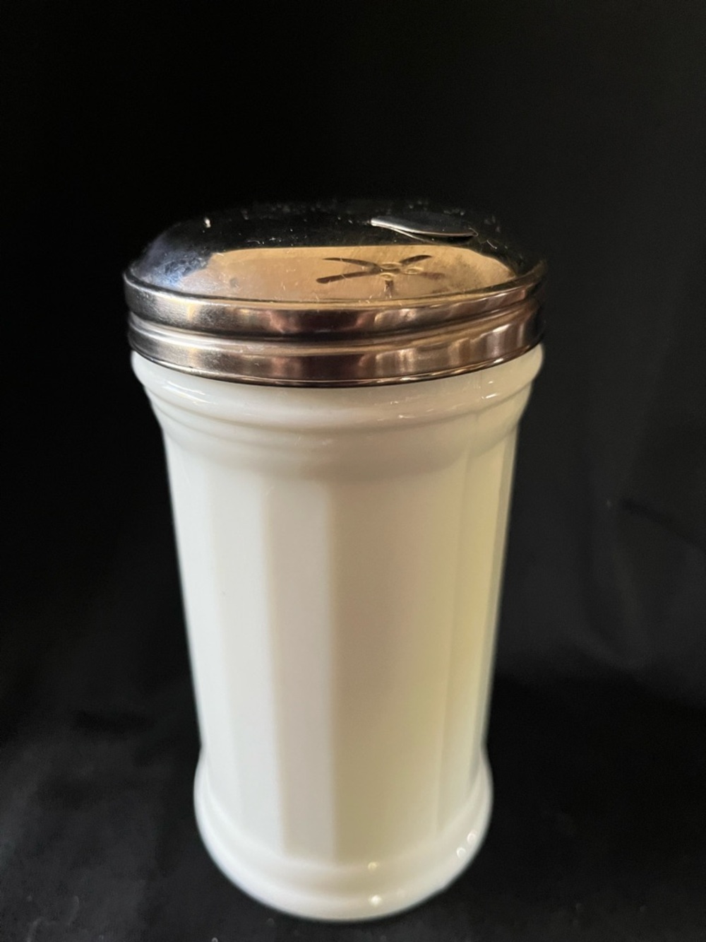 White Milk Glass Shaker with Silver Tone Lid